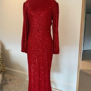 Ivy City Co Radiant Red Sequin Long Sleeve Dress